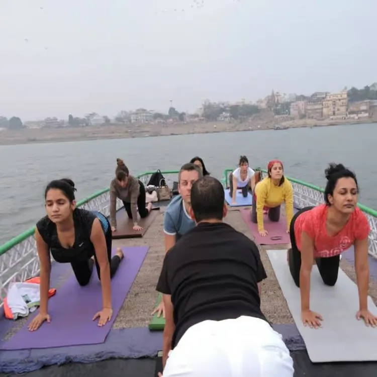 Yoga practice on a boat